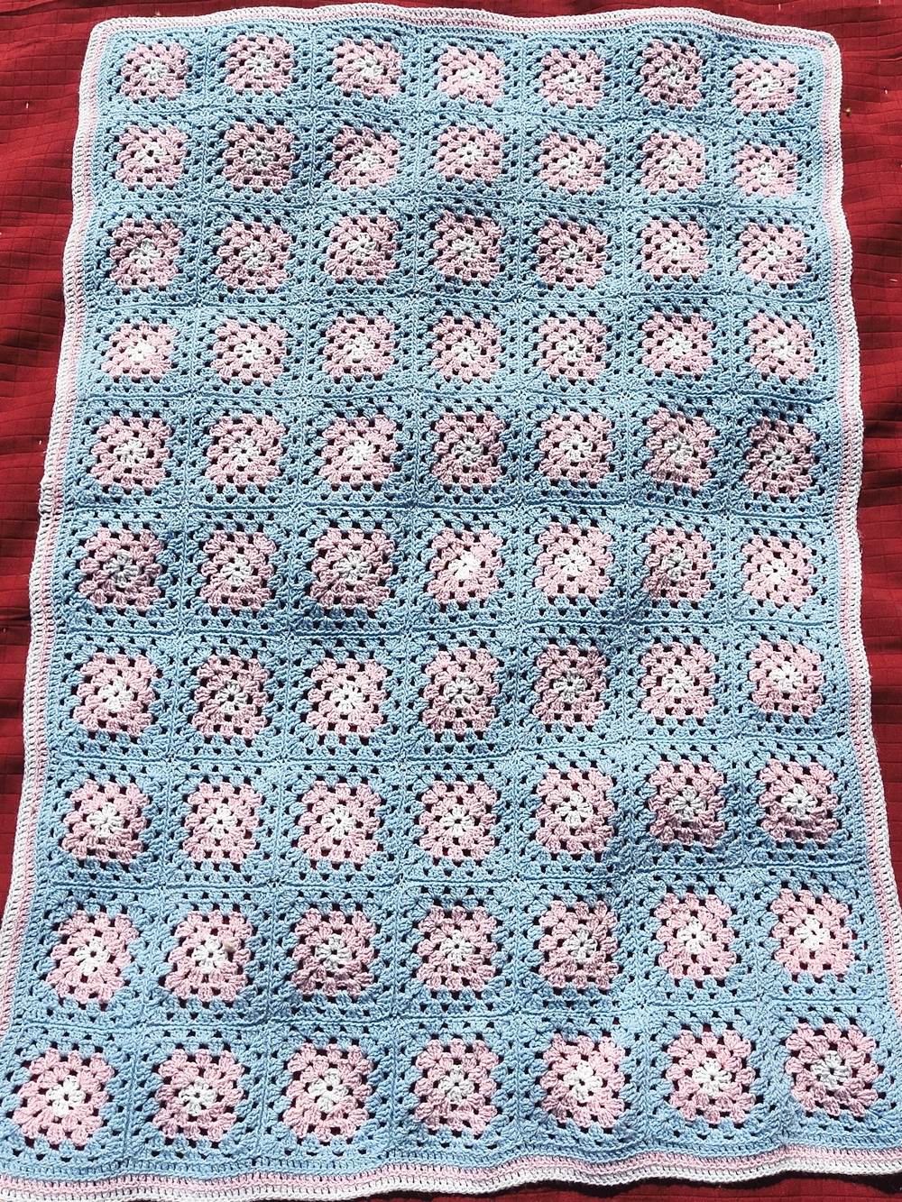 Vintage handmade Pastel crochet knit granny square baby blanket